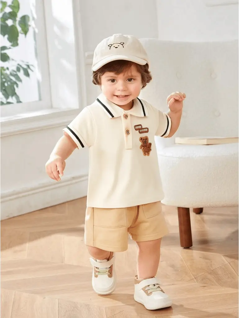 Soft Stripe Polo Shirt and Baby Boy Shorts Ensemble